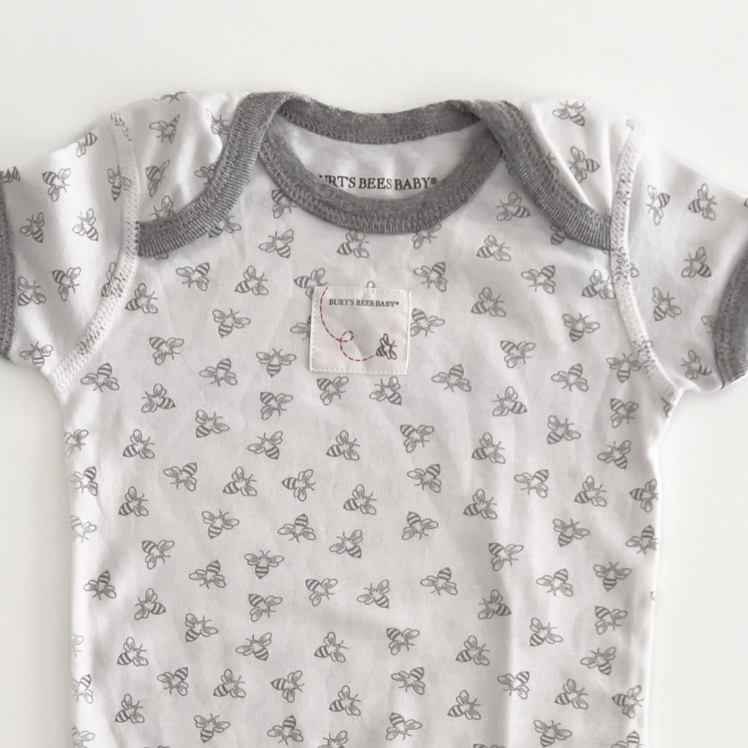 WHITE AND GREY HONEYBEE PRINT ONESIE