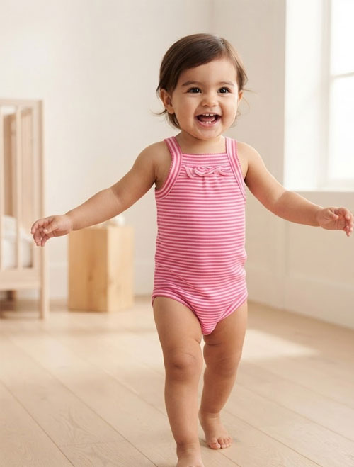 Ruffle-Neck Striped Cami Onesie Pink