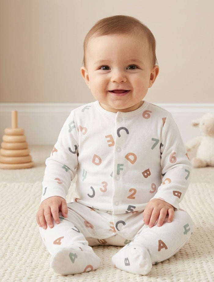 Alphabete printed button sleep suit
