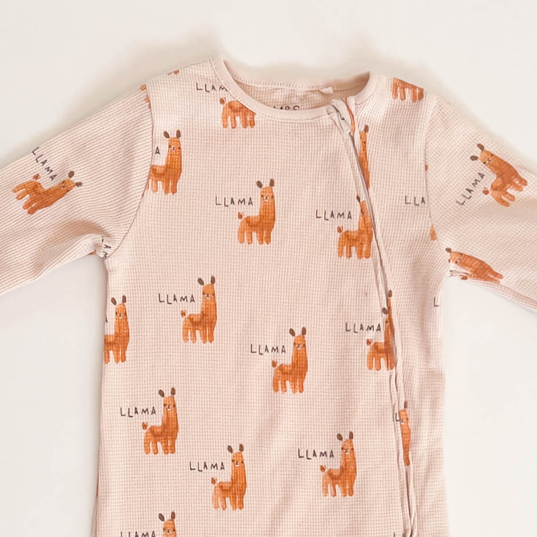 BEIGE LLAMA PRINTED KNITTED ROMPER