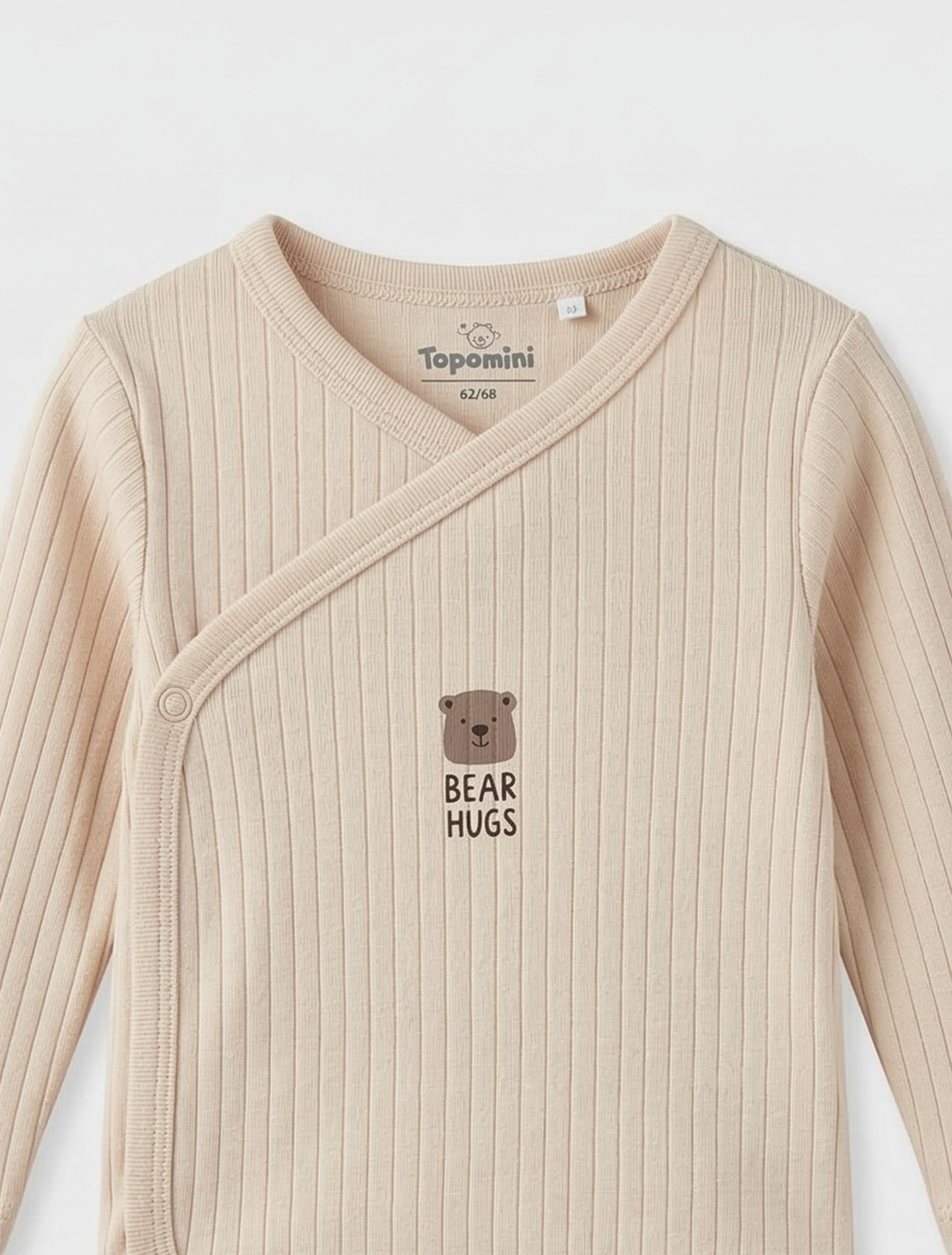 BEIGE BEAR RIBBED WRAPOVER ONESIE