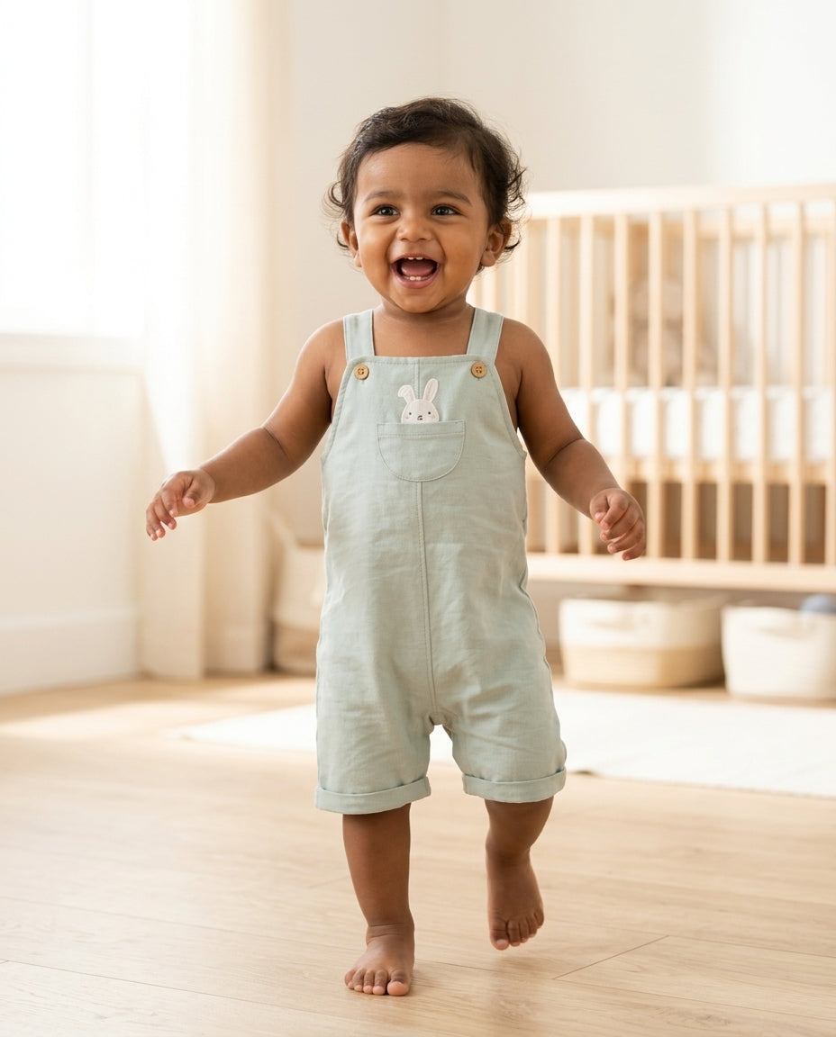 Sage green bunny half dungaree