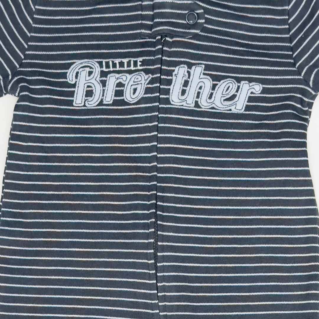 DARK GREY STRIPPED SLEEPSUIT