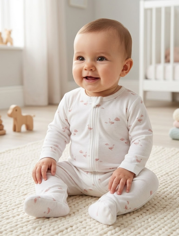 Dusty pink ducks 2 way zipper sleep suit
