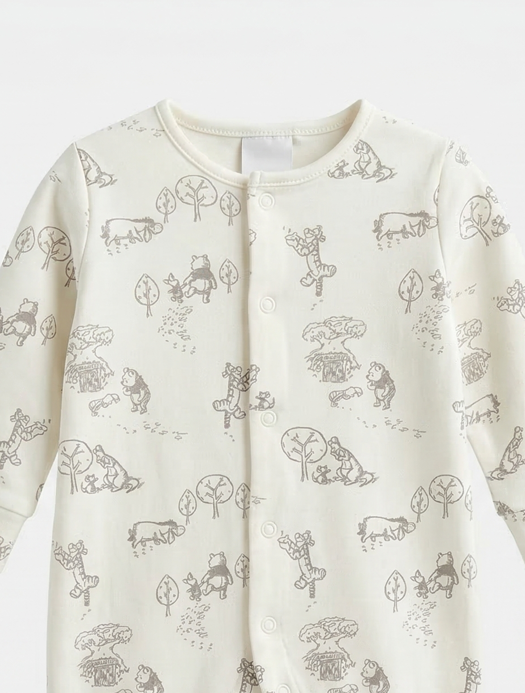 WHITE PRINTED BUTTON SLEEPSUIT