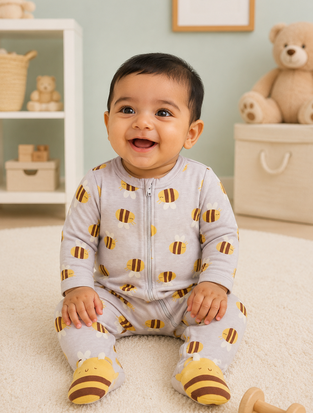 Bee printed zipper sleepsuit
