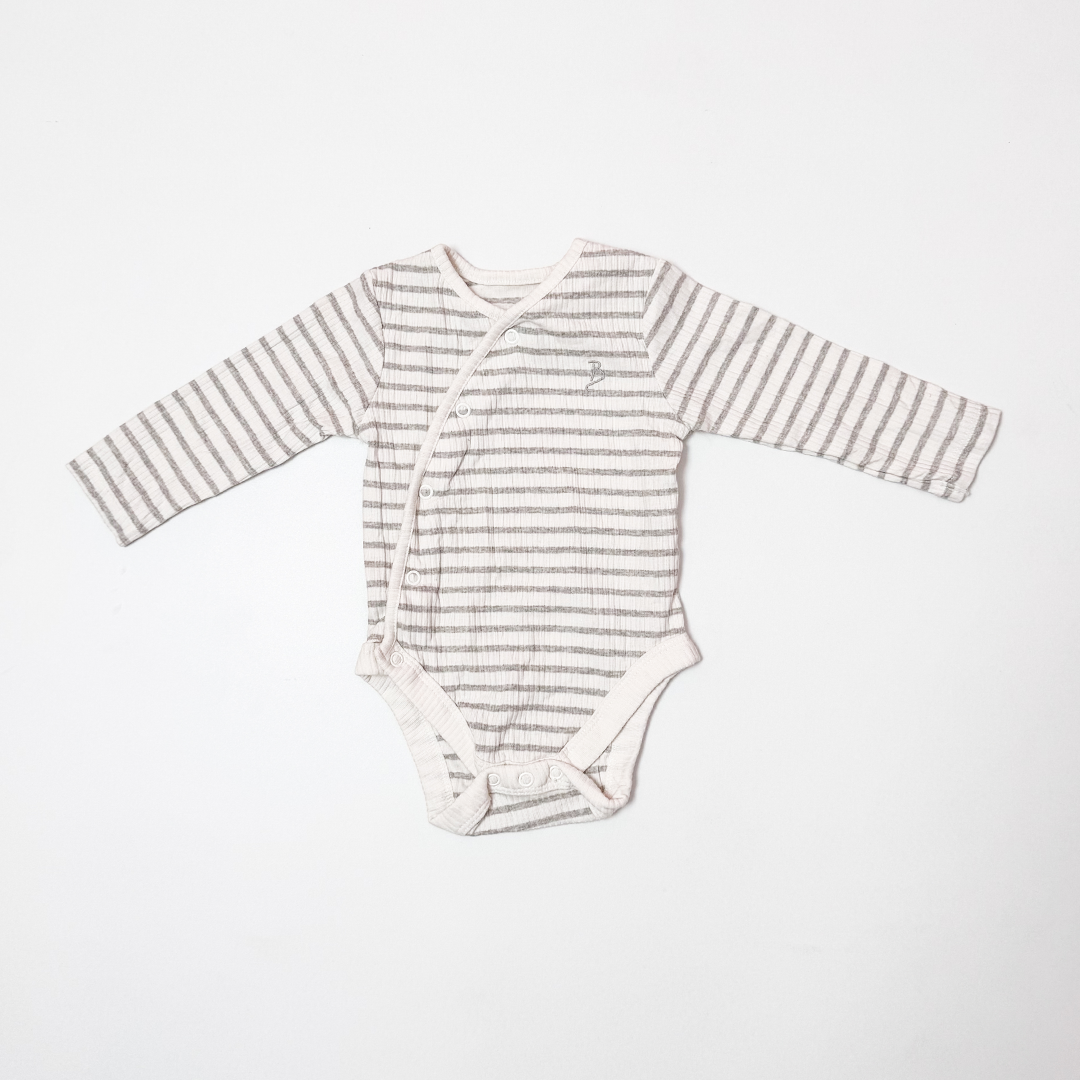 WHITE RIBBED STRIPES WRAPOVER ONESIE
