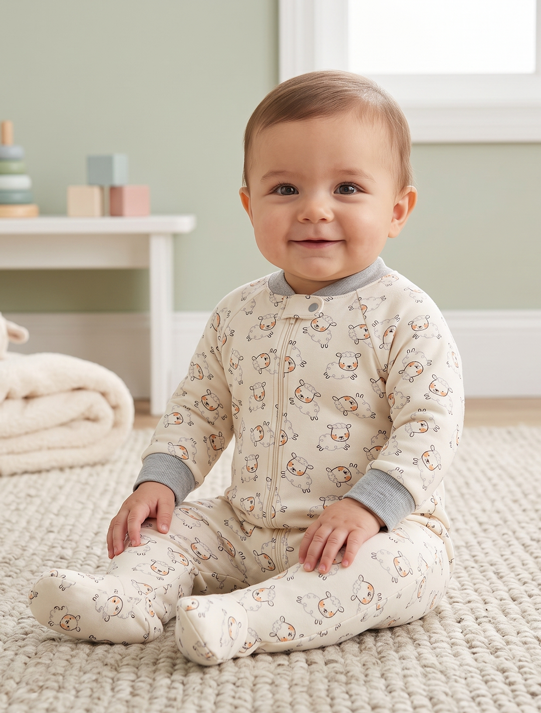Grey sheep zipper sleepsuit