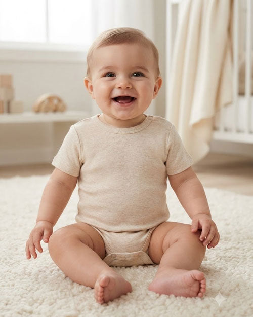 Beige button plain onesie