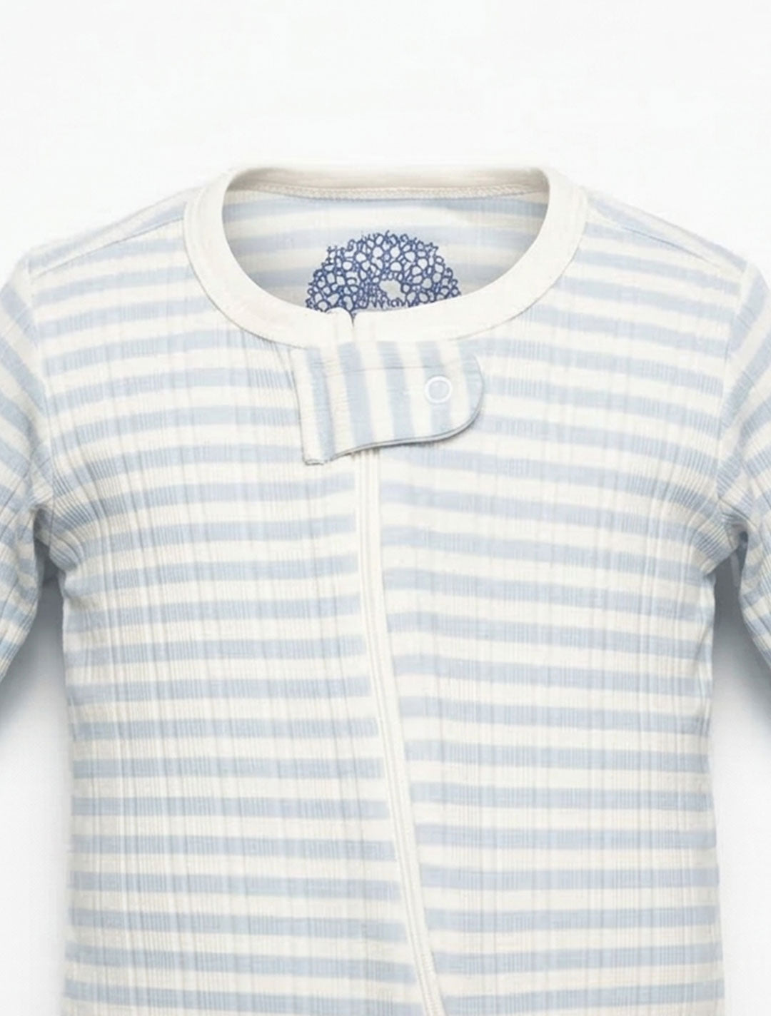 BLUE AND WHITE STRIPES RIBBED SLEEPSUIT