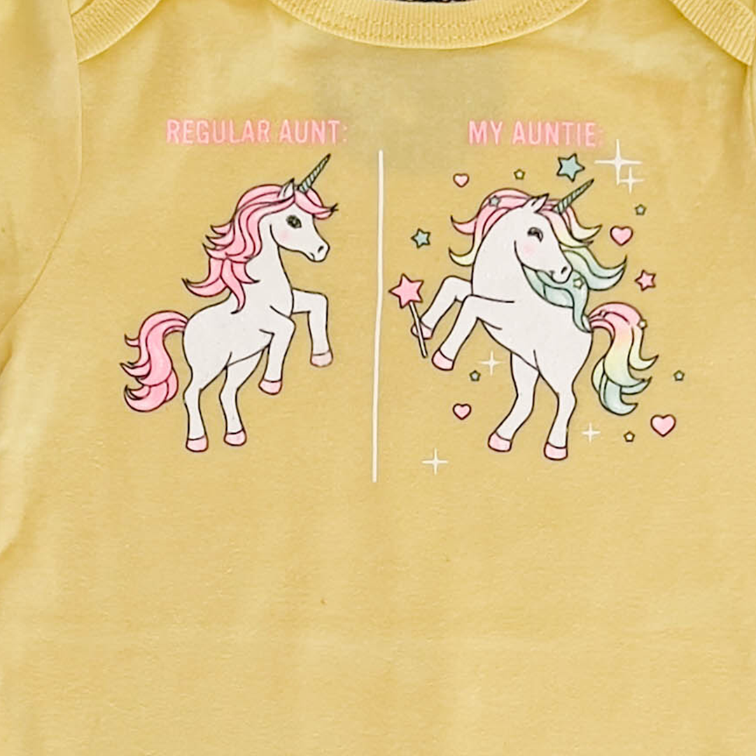 YELLOW UNICORN PRINT ONESIE