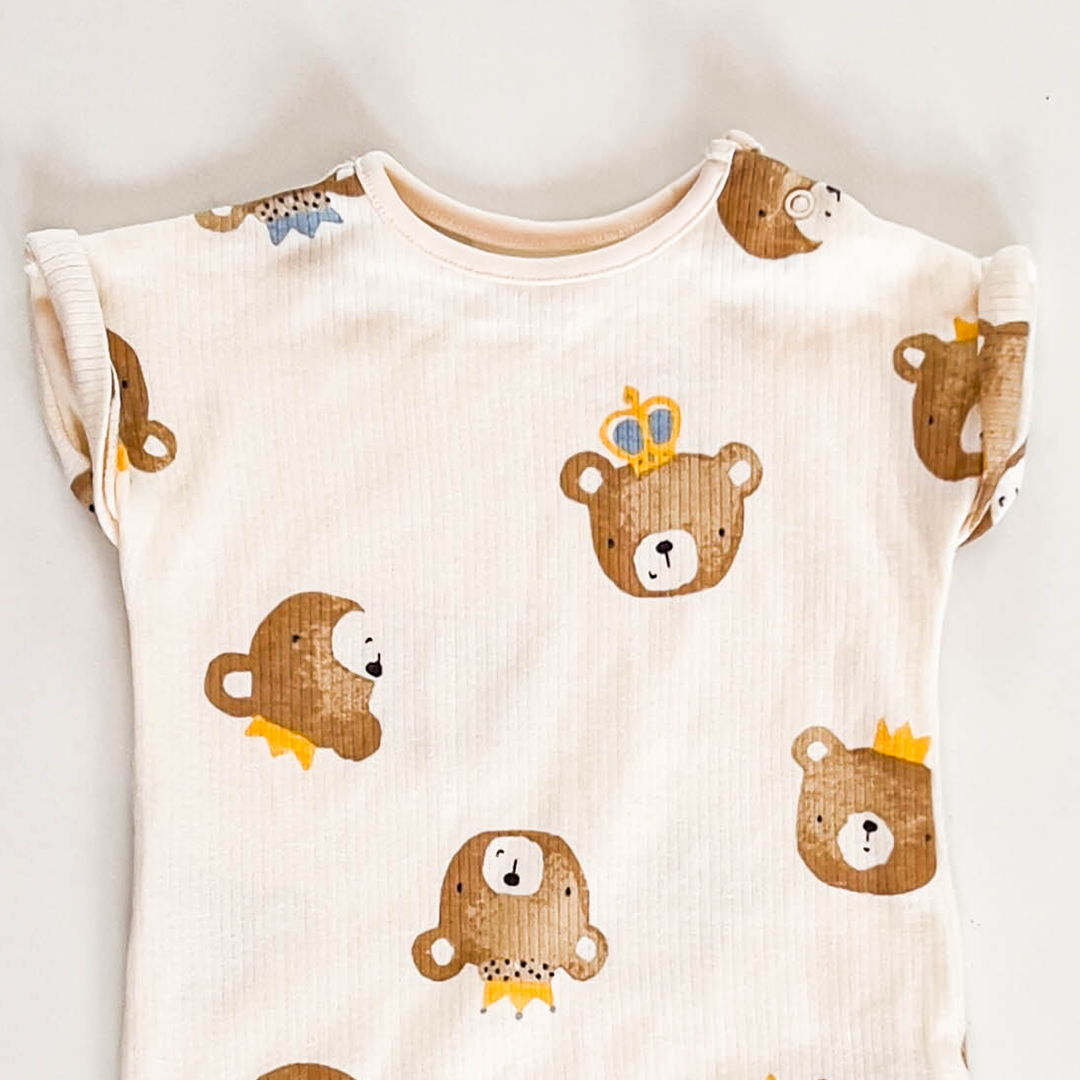 BEAR PRINT RIBBED JUMPSUIT