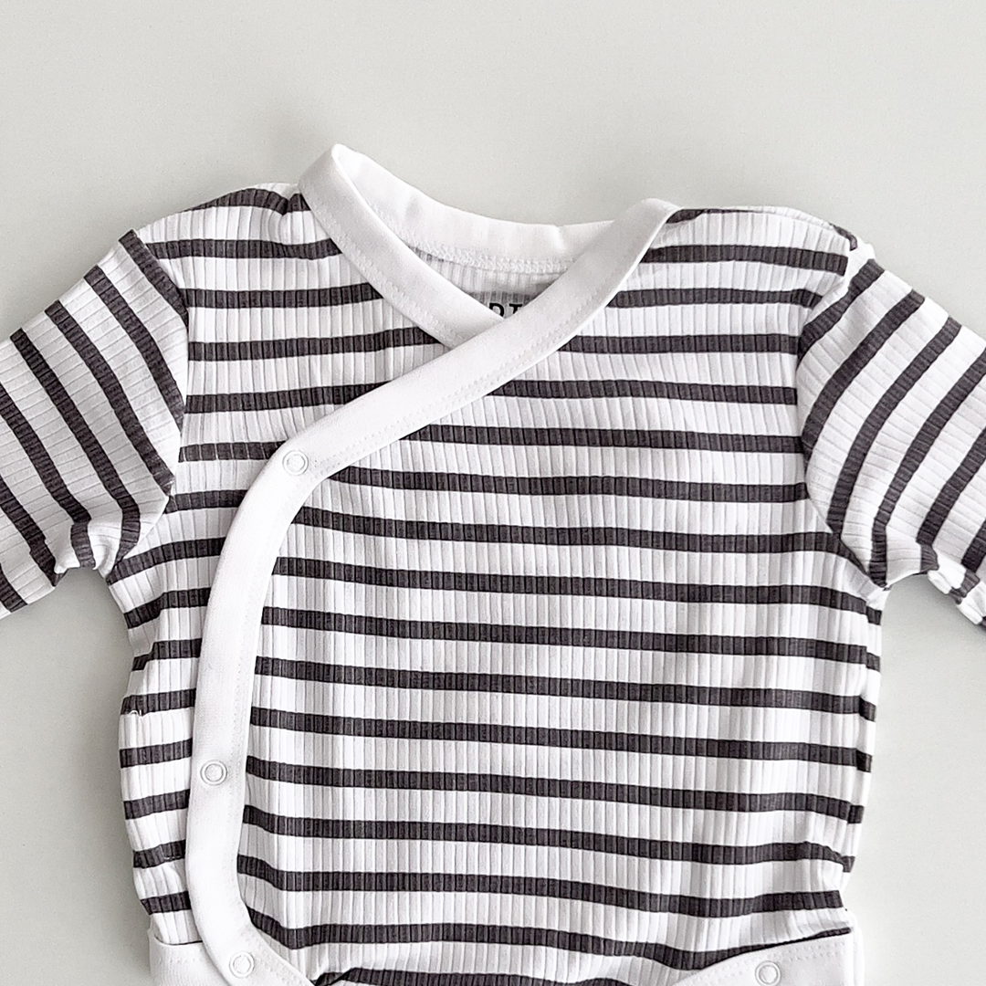 Black and white stripes ribbed onesie
