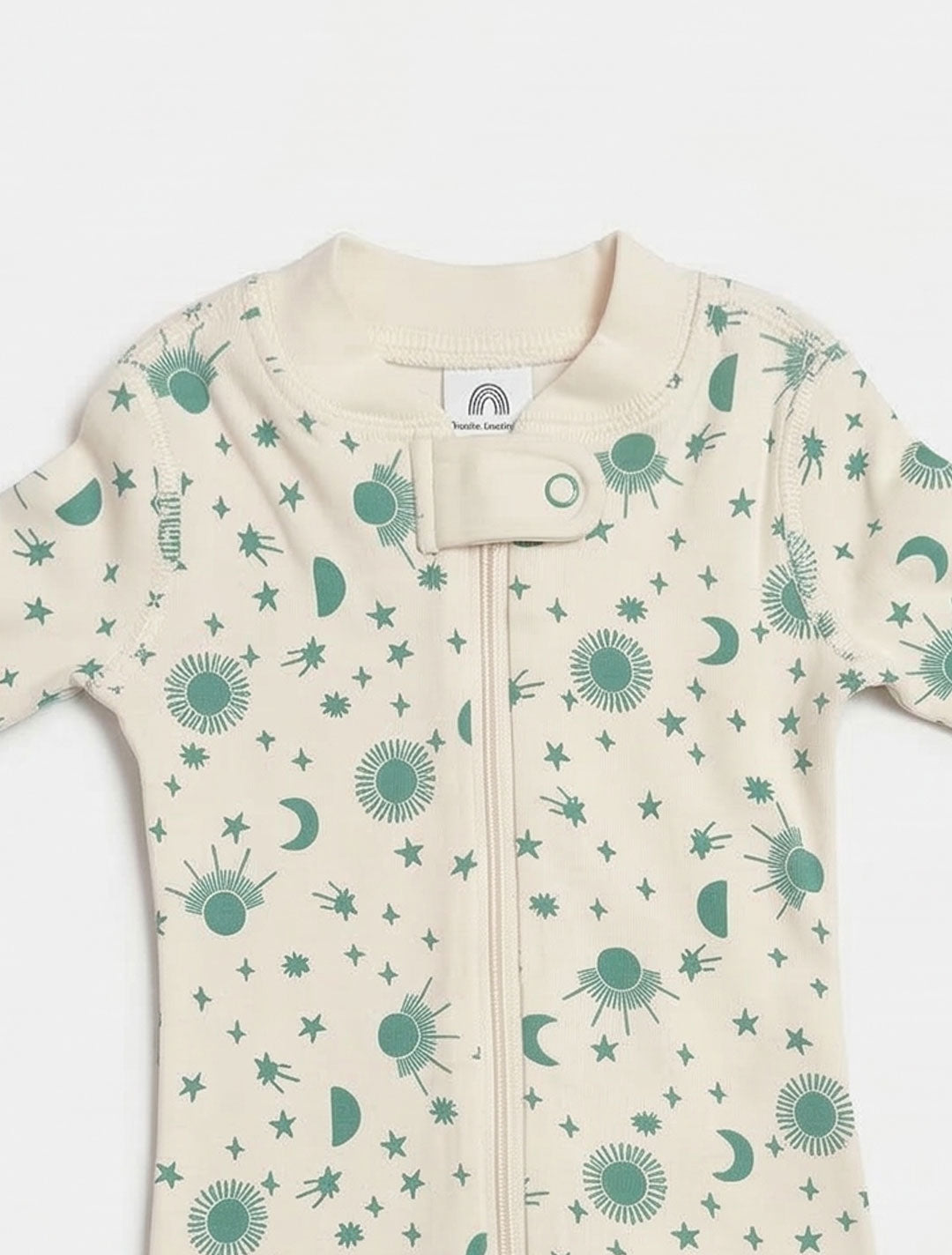 BEIGE SUN PRINTED ZIPPER ROMPER