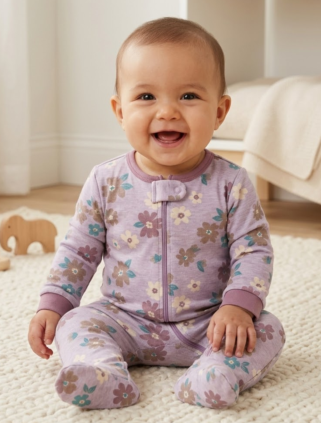 Lavender floral zipper sleepsuit