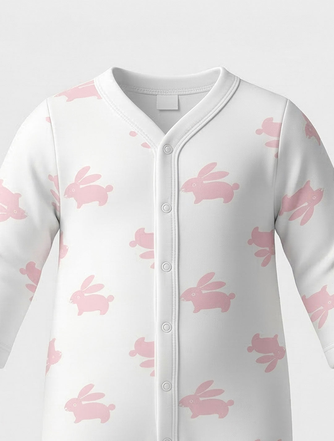 PINK BUNNY BUTTON SLEEPSUIT