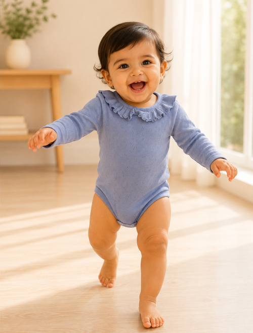 Blue pointelle ruffled onesie
