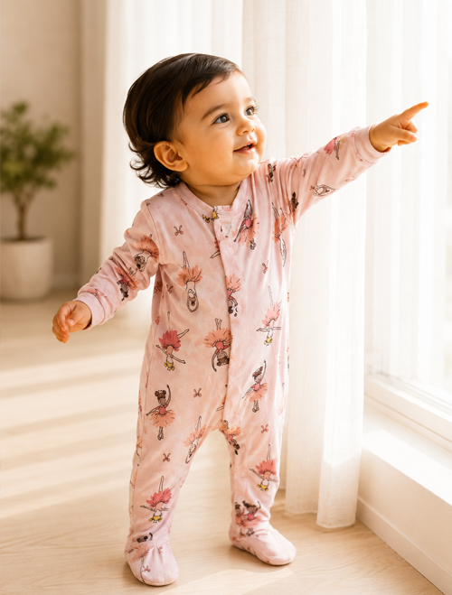 Pink patterned button sleepsuit