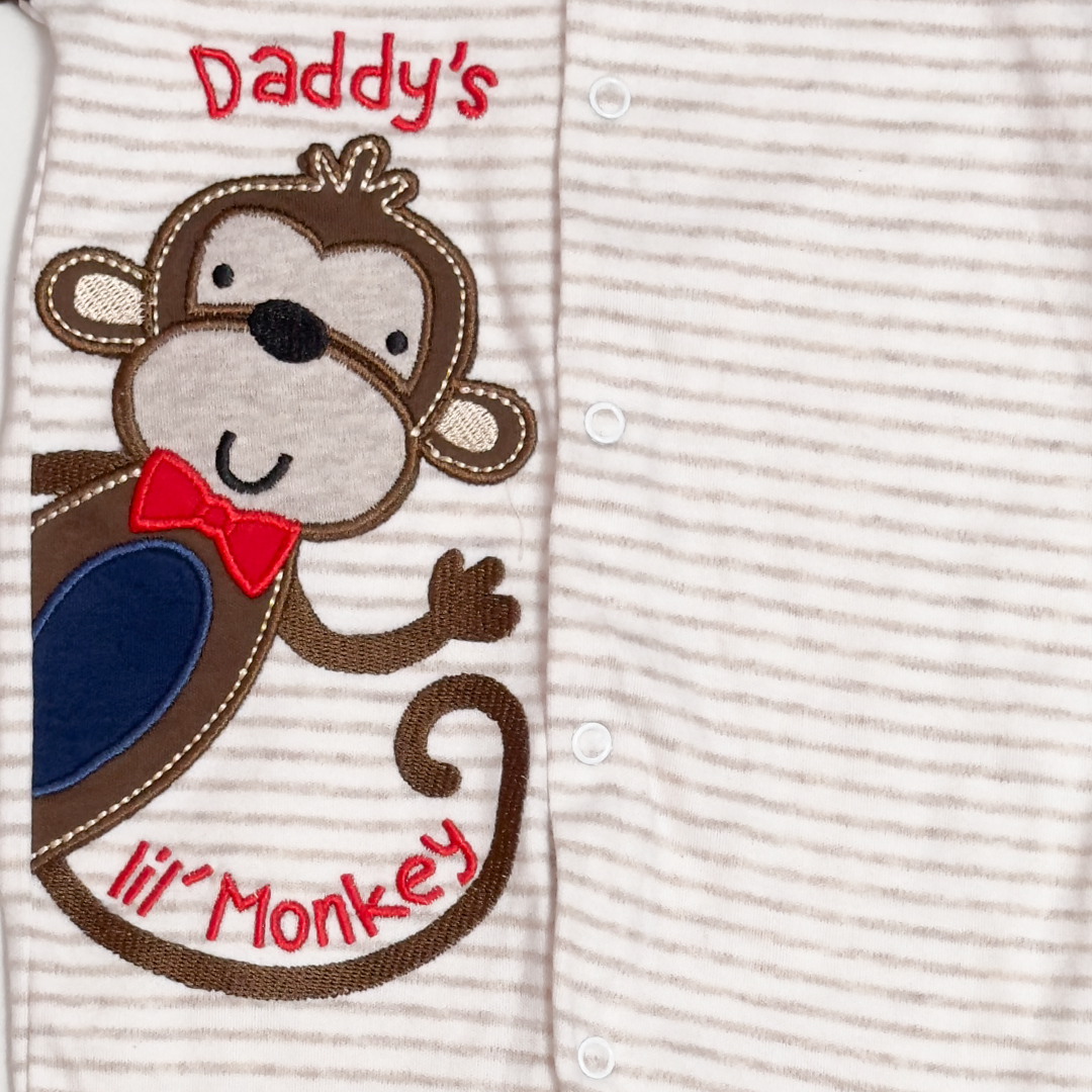 BROWN MONKEY STRIPED SLEEPSUIT