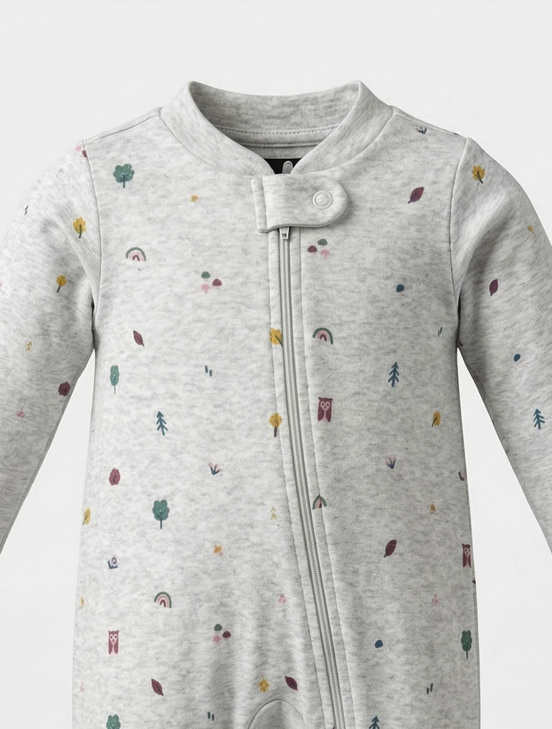 GREY PRINTED ZIPPER SLEEPSUIT