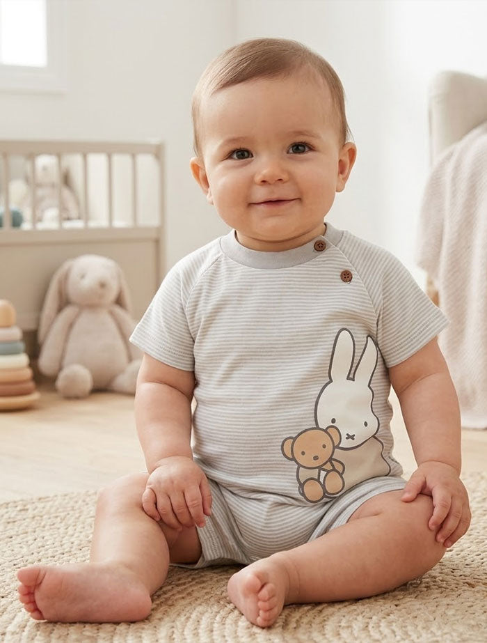 Grey and white stripes bunny jumpsuit