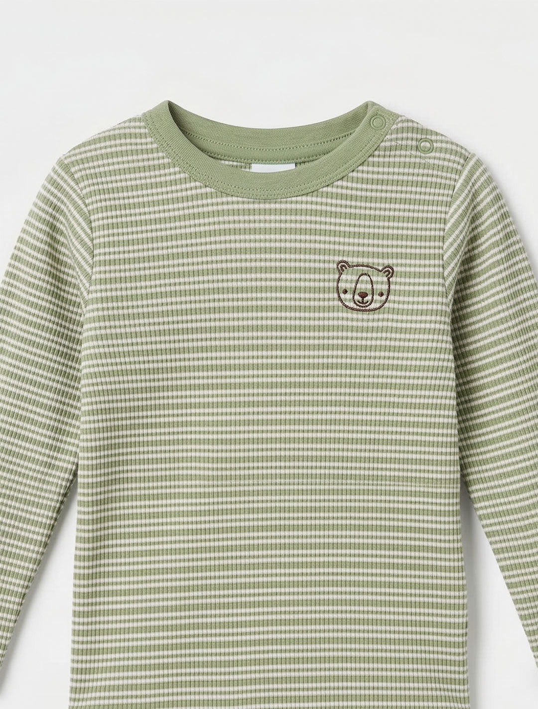 GREEN AND WHITE STRIPED RIBBED ONESIE