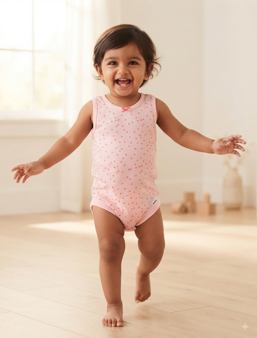 Pink polka dotted onesie