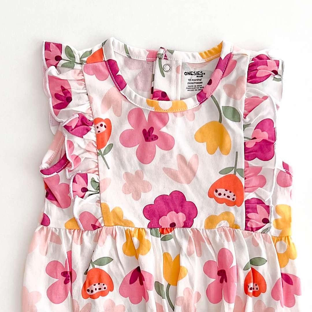 PINK RUFFLE SLEEVED ONESIE