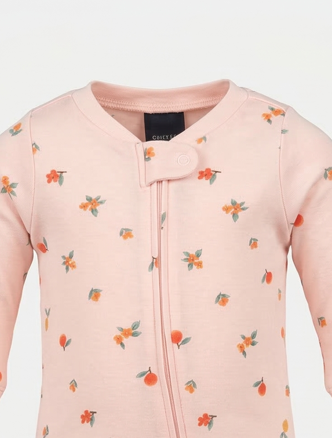 PEACH FLORAL PRINTED ZIPPER SLEEPSUIT