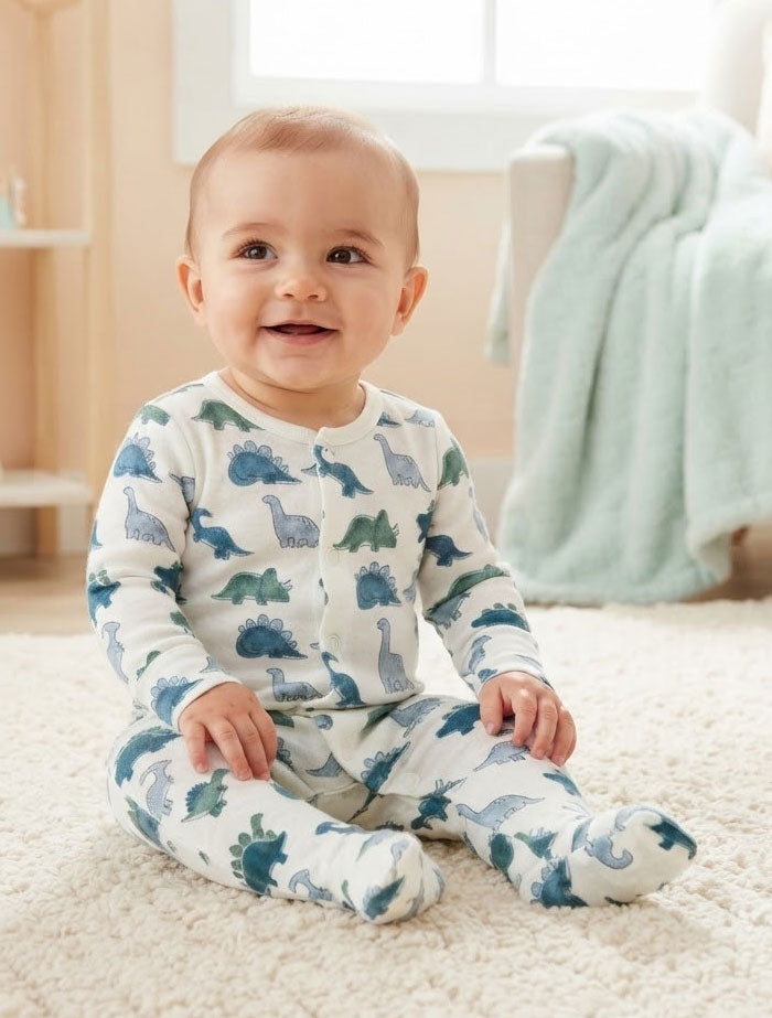Blue printed button sleep suit