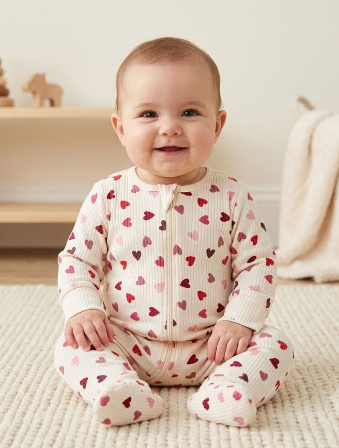 Red love printed ribbed sleepsuit