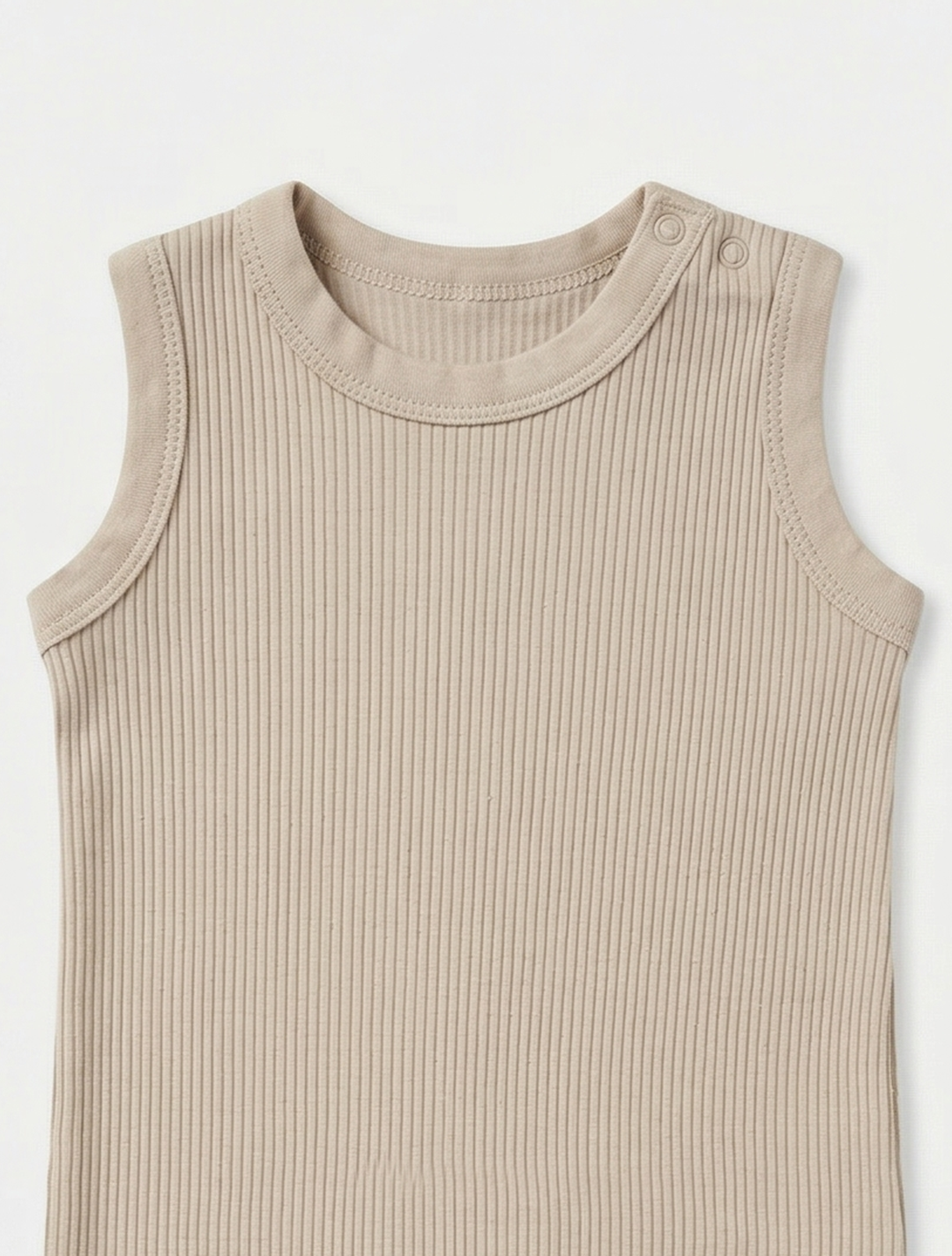 BEIGE RIBBED SLEEVELESS ROMPER