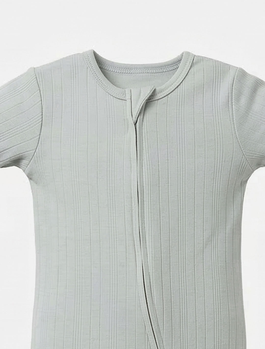 SKY BLUE RIBBED ZIPPER SLIM FIT SLEEPSUIT
