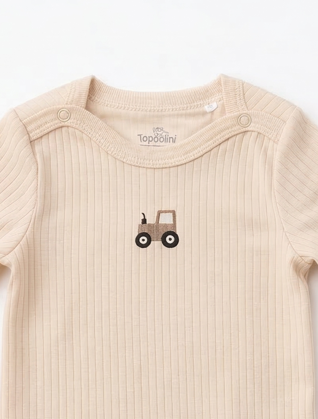BEIGE CAR PRINTED RIBBED ONESIE