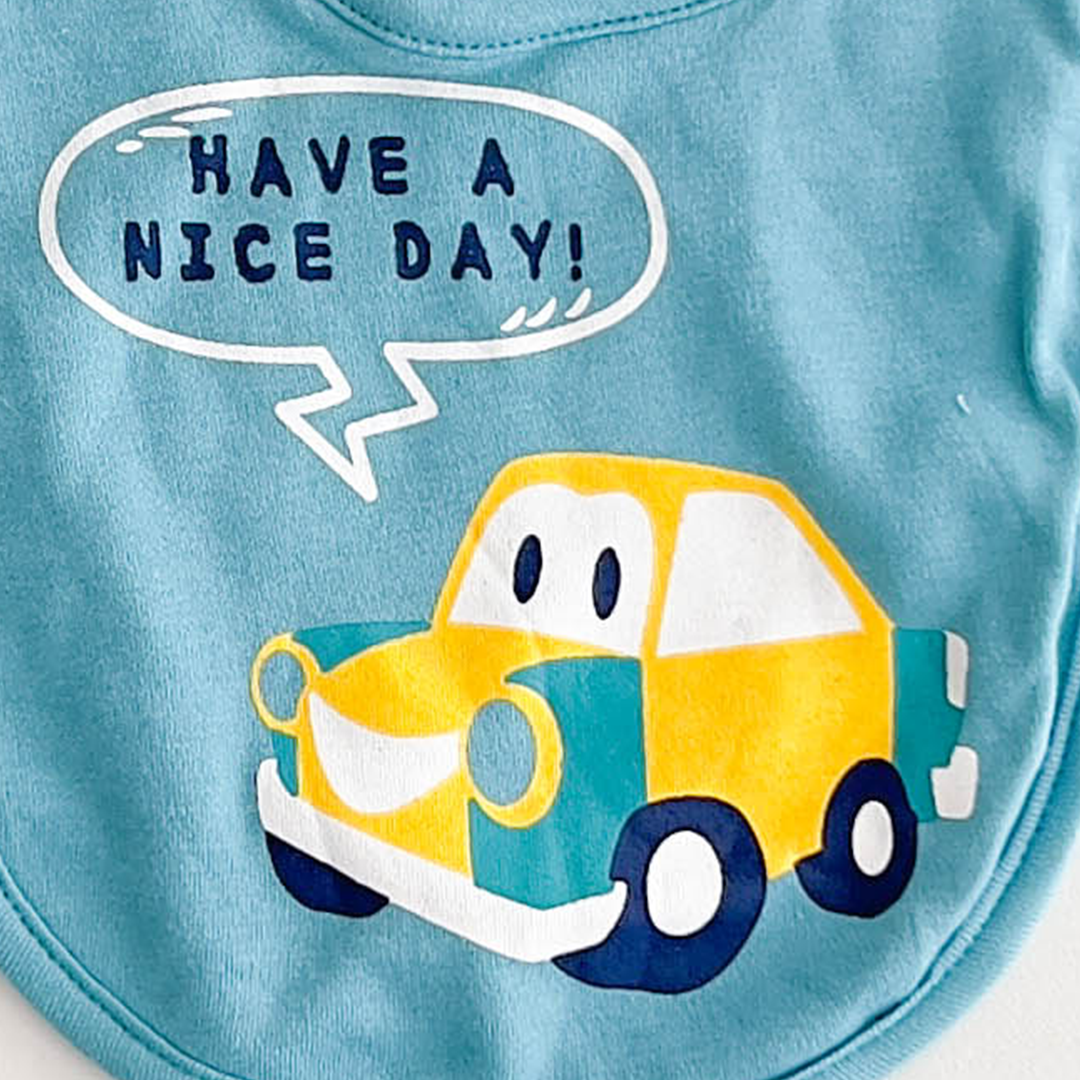 BLUE CAR PRINTED ROUND BIB