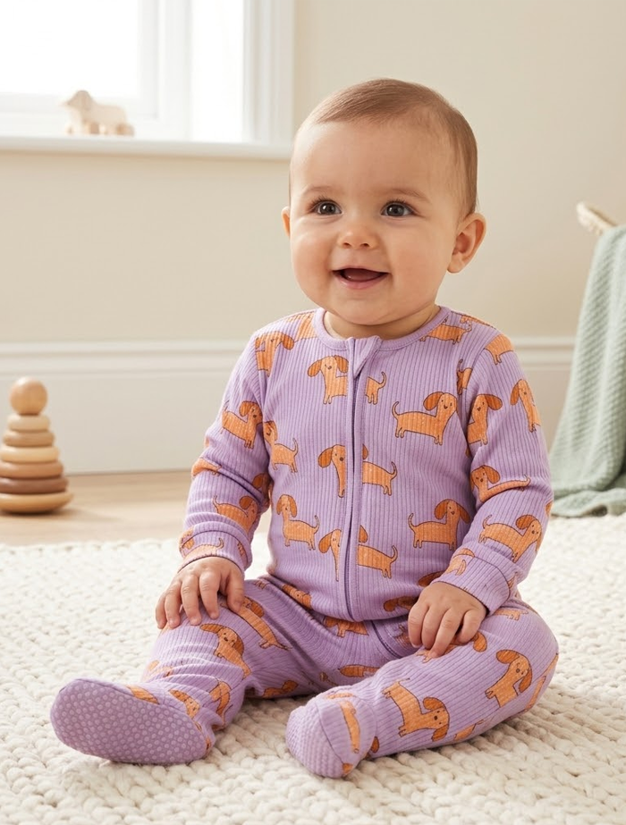 Lavender ribbbed zipper sleep suit