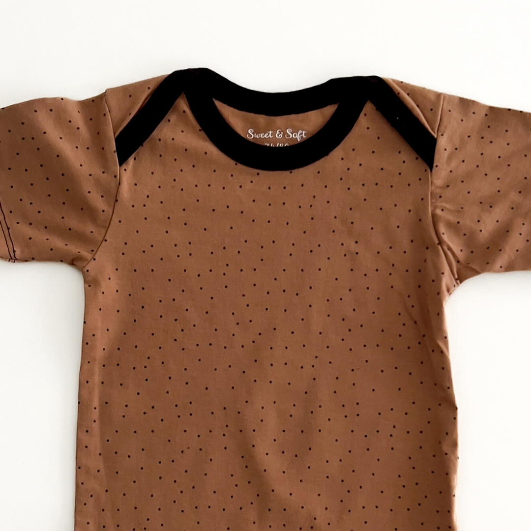 BROWN AND BLACKN DOTTED ONESIE