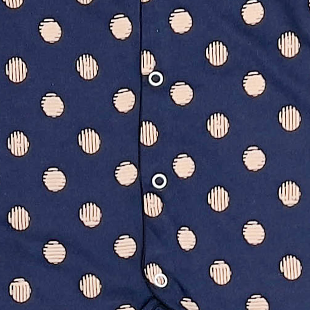 NAVY BLUE DOTTRF BUTTON SLEEPSUIT