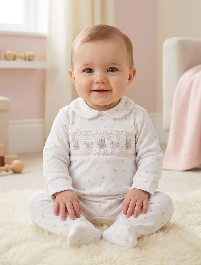 Pink floral bunny sleepsuit
