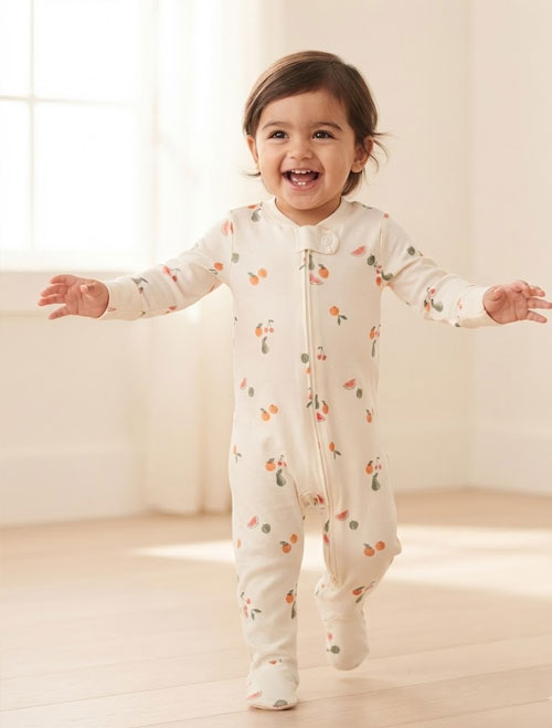 White printed zipper sleepsuit