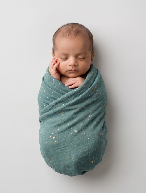 Dark green star printed muslin swaddle