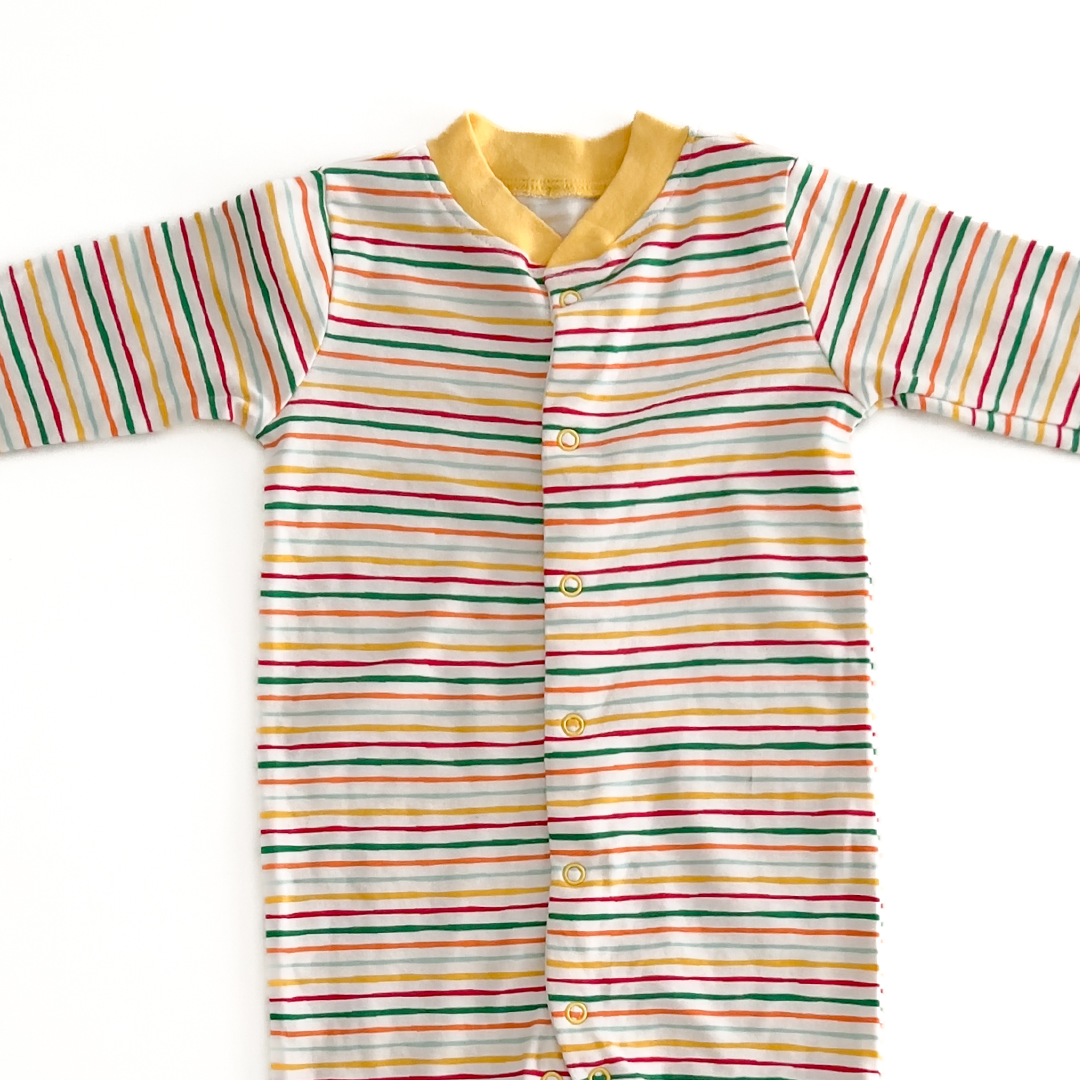 MULTICOLOURED STRIPED SLEEPSUIT