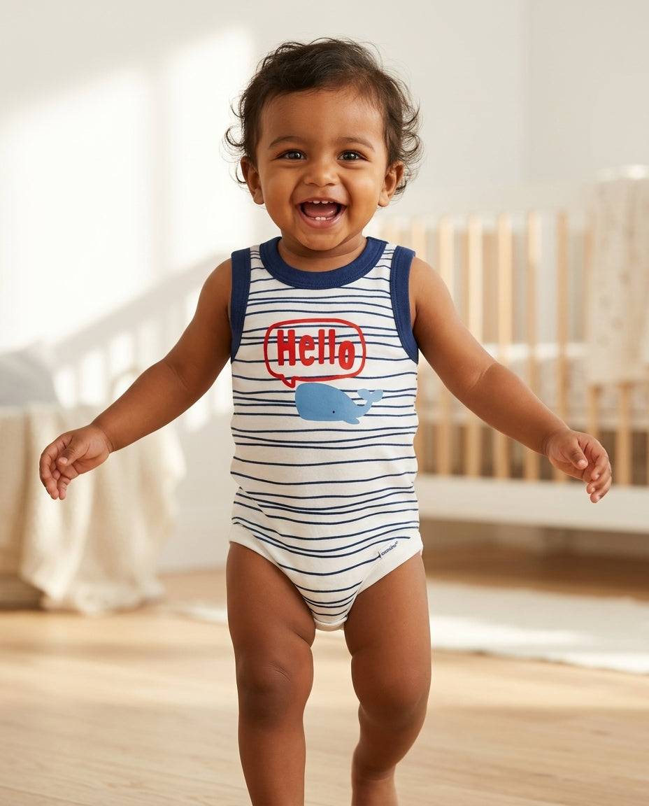 Blue striped sleeveless onesie