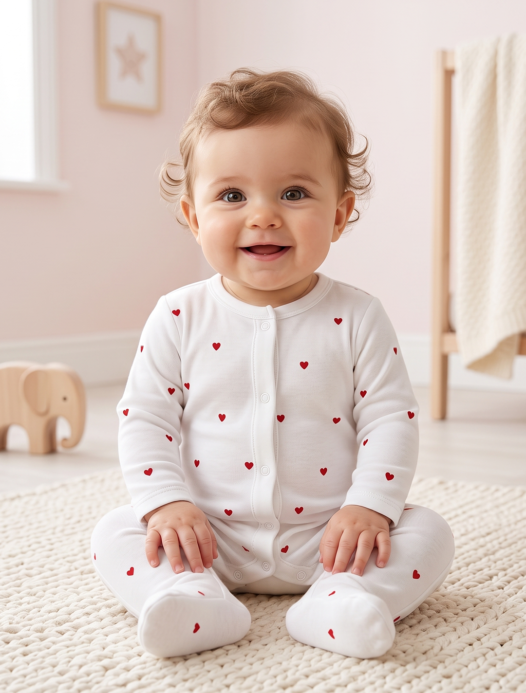 Red love printed button sleepsuit