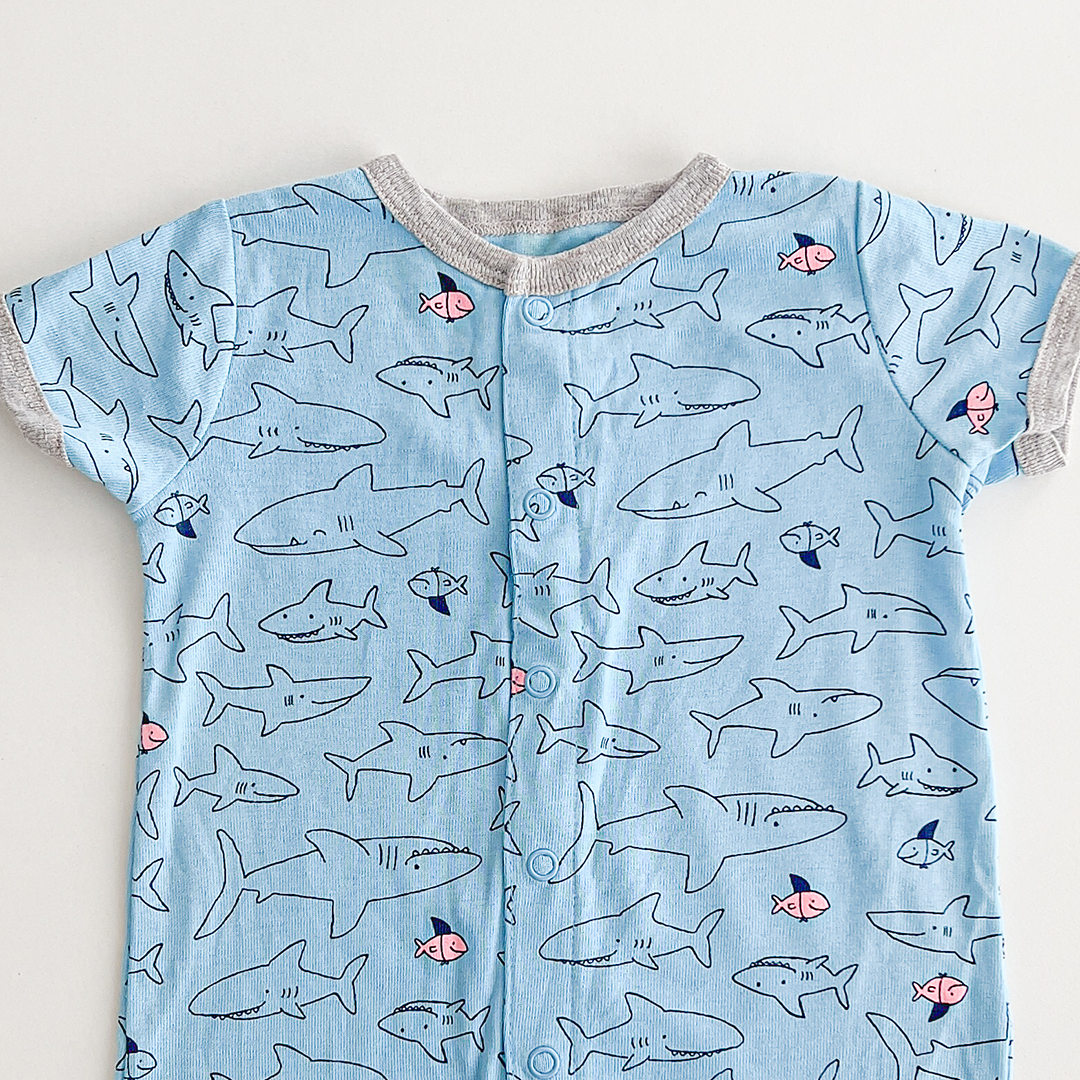 BLACK AND BLUE SHARK PRINTED JUMPSUIT