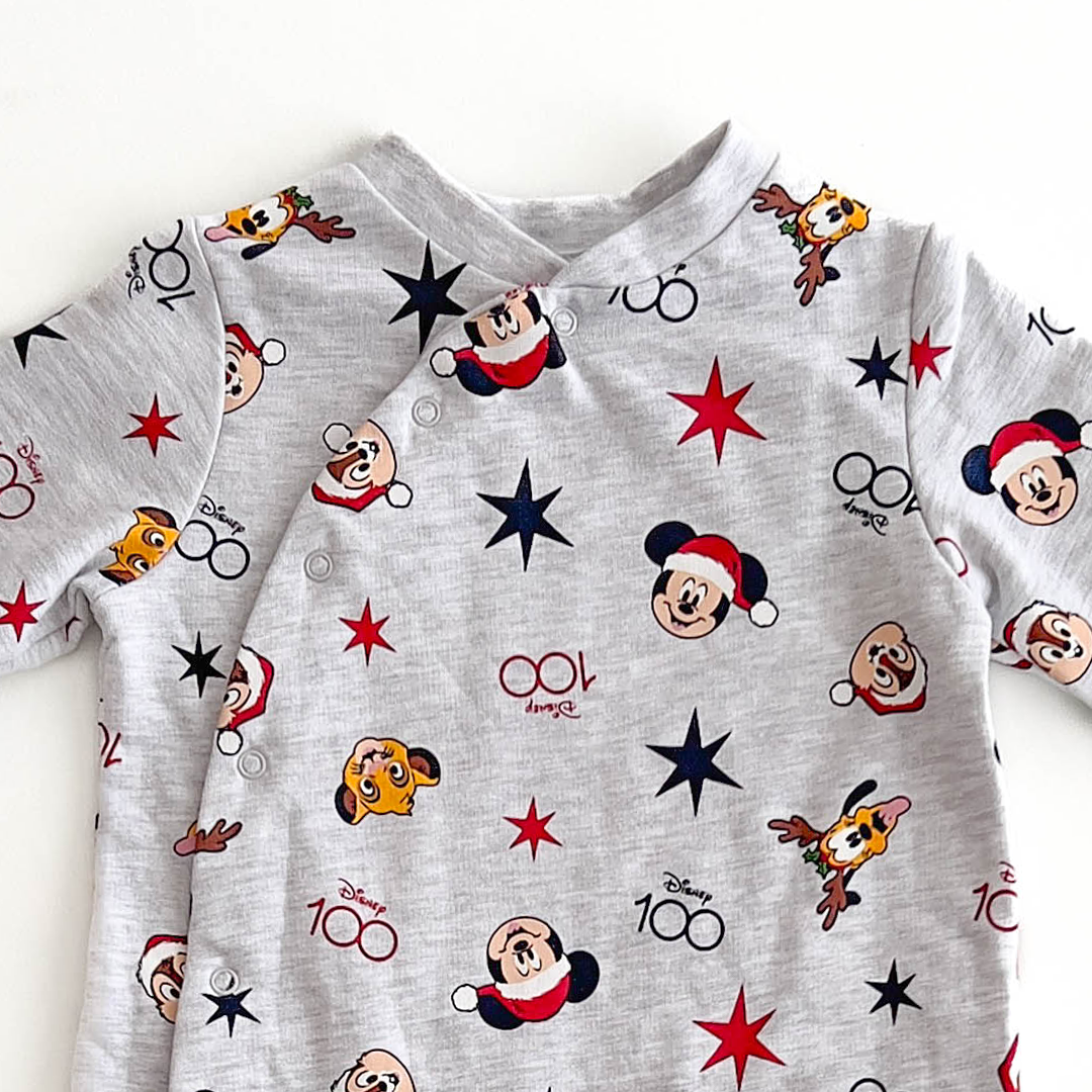 GREY CHRISTMAS DISNEY PRINT SLEEPSUIT