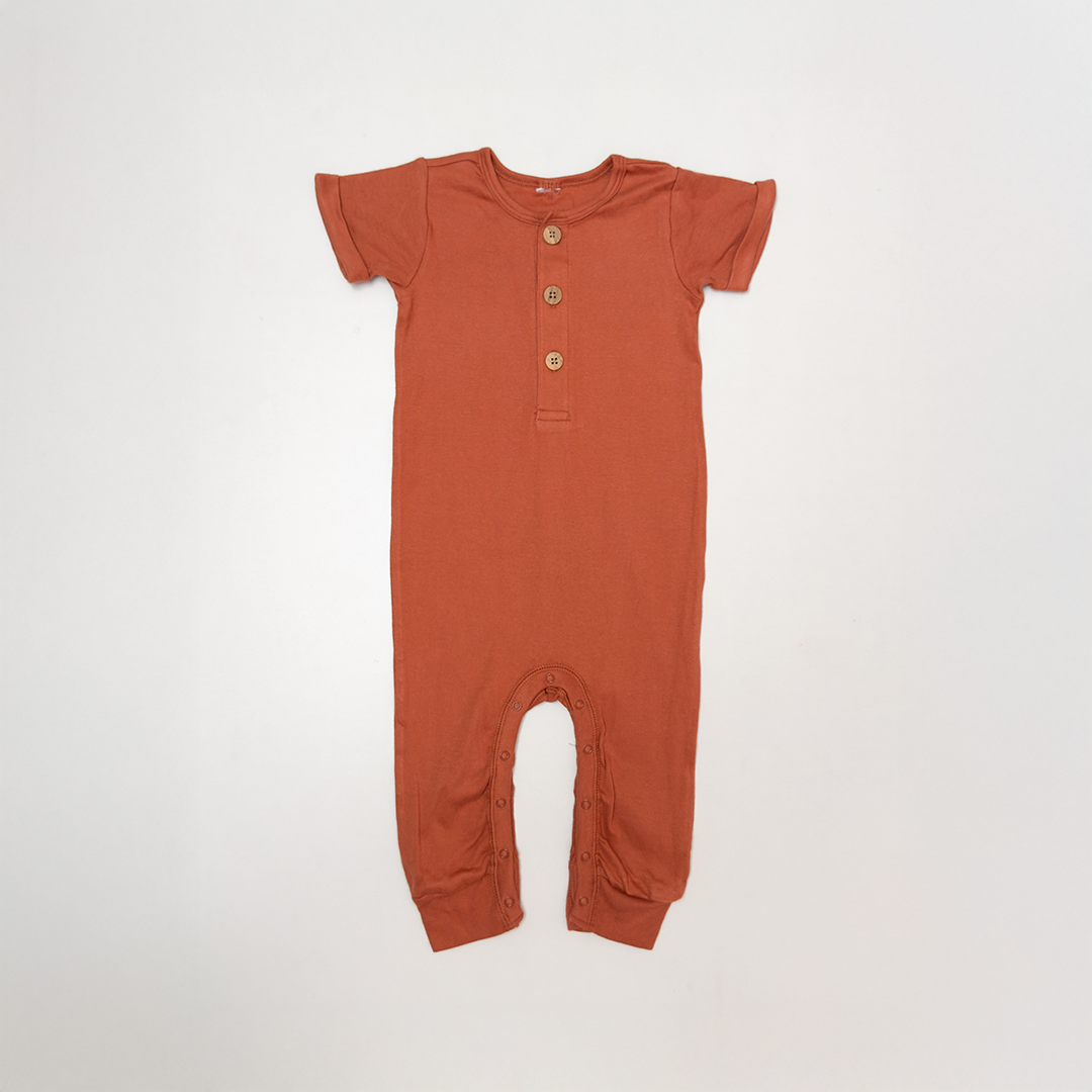 BRICK RED BUTTON ROMPER