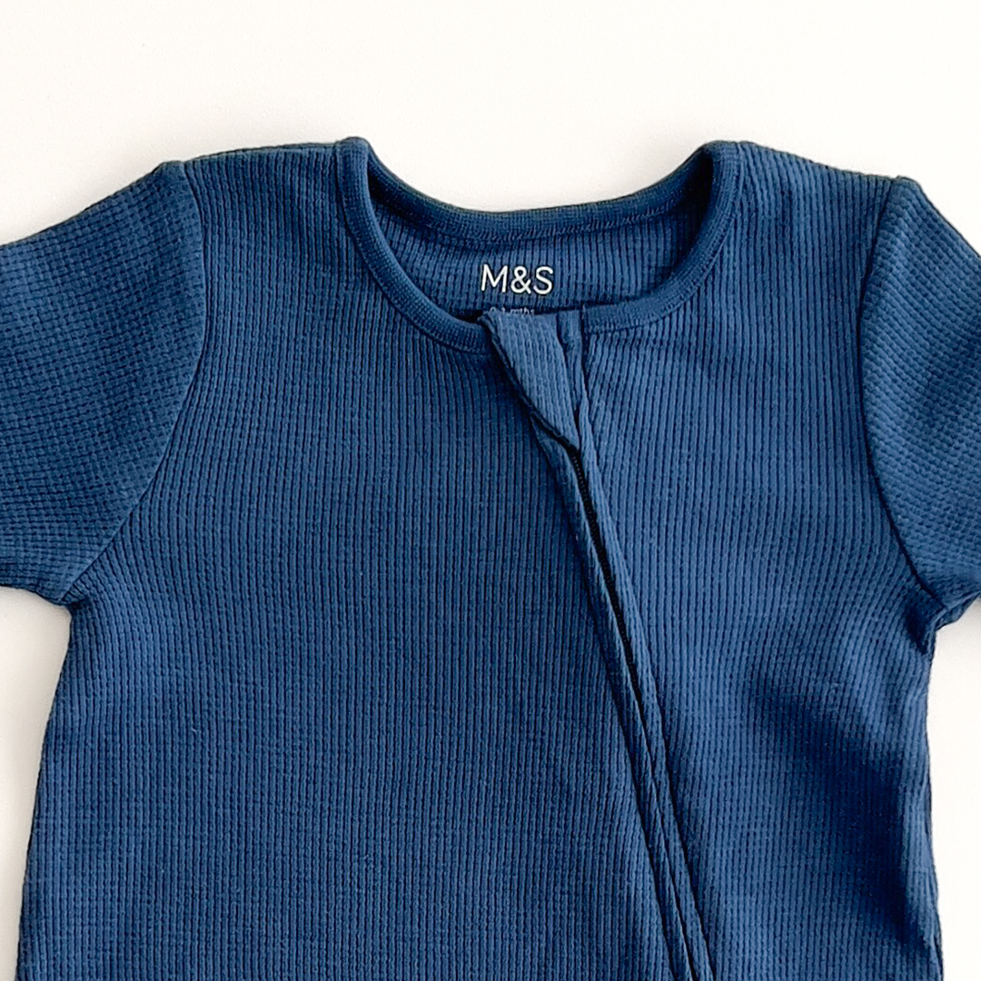 M&S BLUE WAFFLE KNIT ROMPER