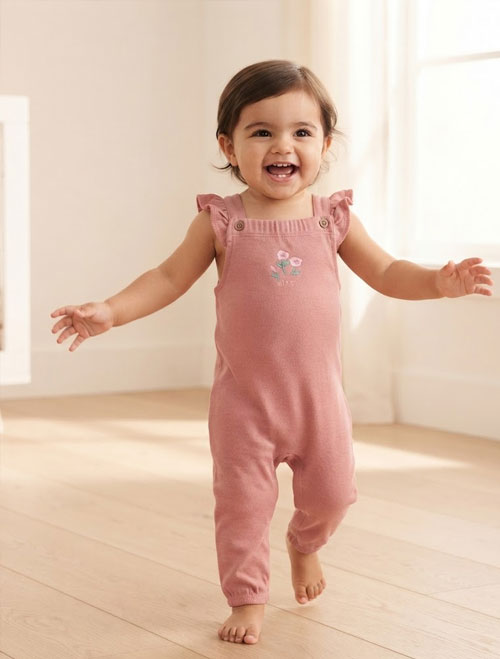 Powder pink floral dungaree