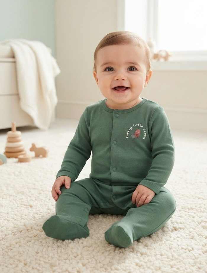 Green button printed sleep suit